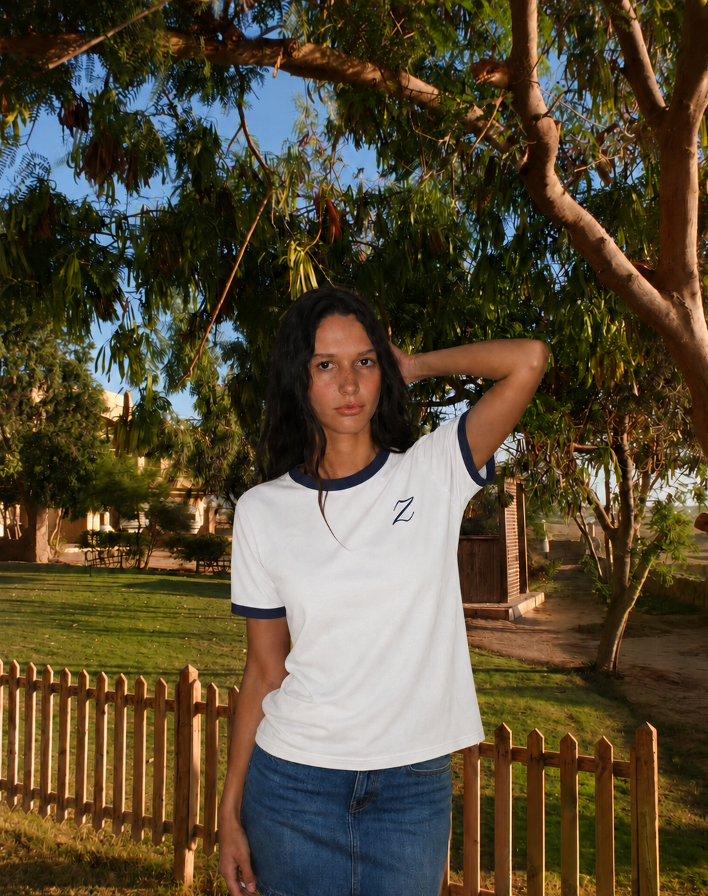 Zekra White Ringer T-shirt- Navy Ringers