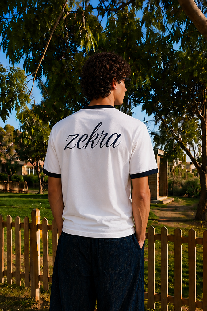 Zekra White Ringer T-shirt-Black Ringers