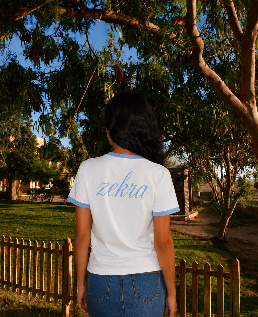 Zekra White Ringer T-shirt-Baby Blue Ringers