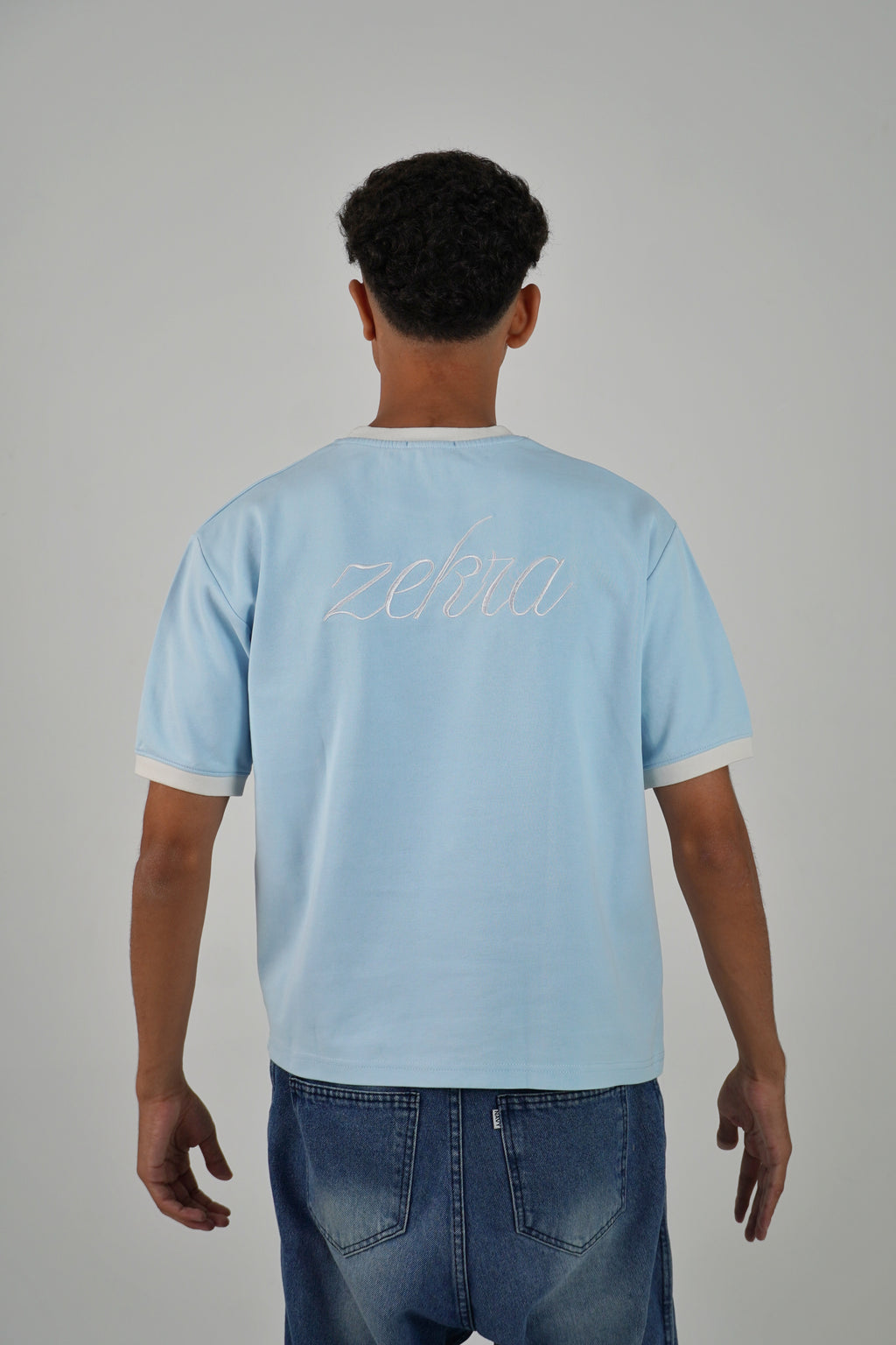 Zekra Baby Blue Ringer T-shirt