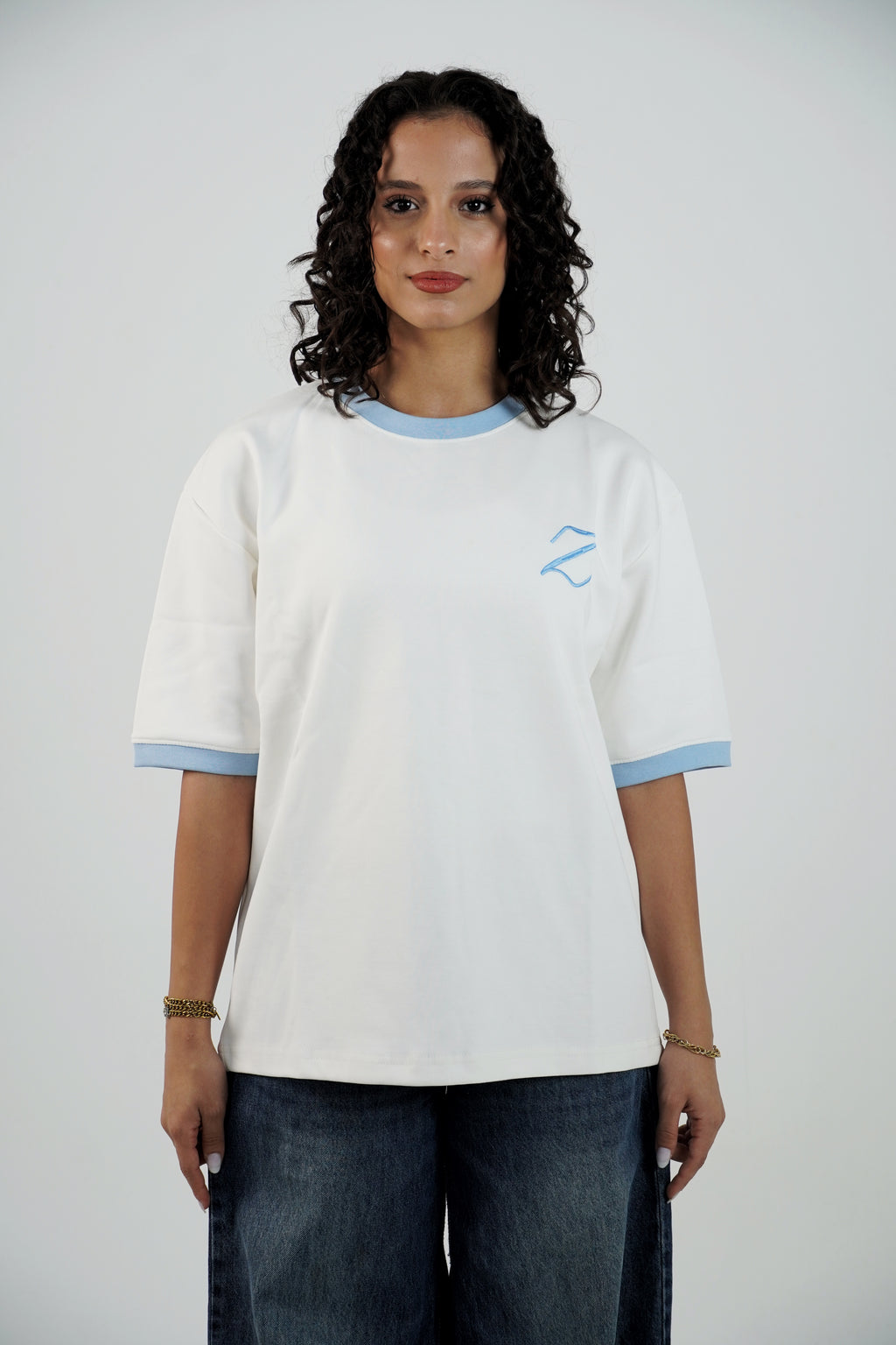 Zekra White Ringer T-shirt-Baby Blue Ringers