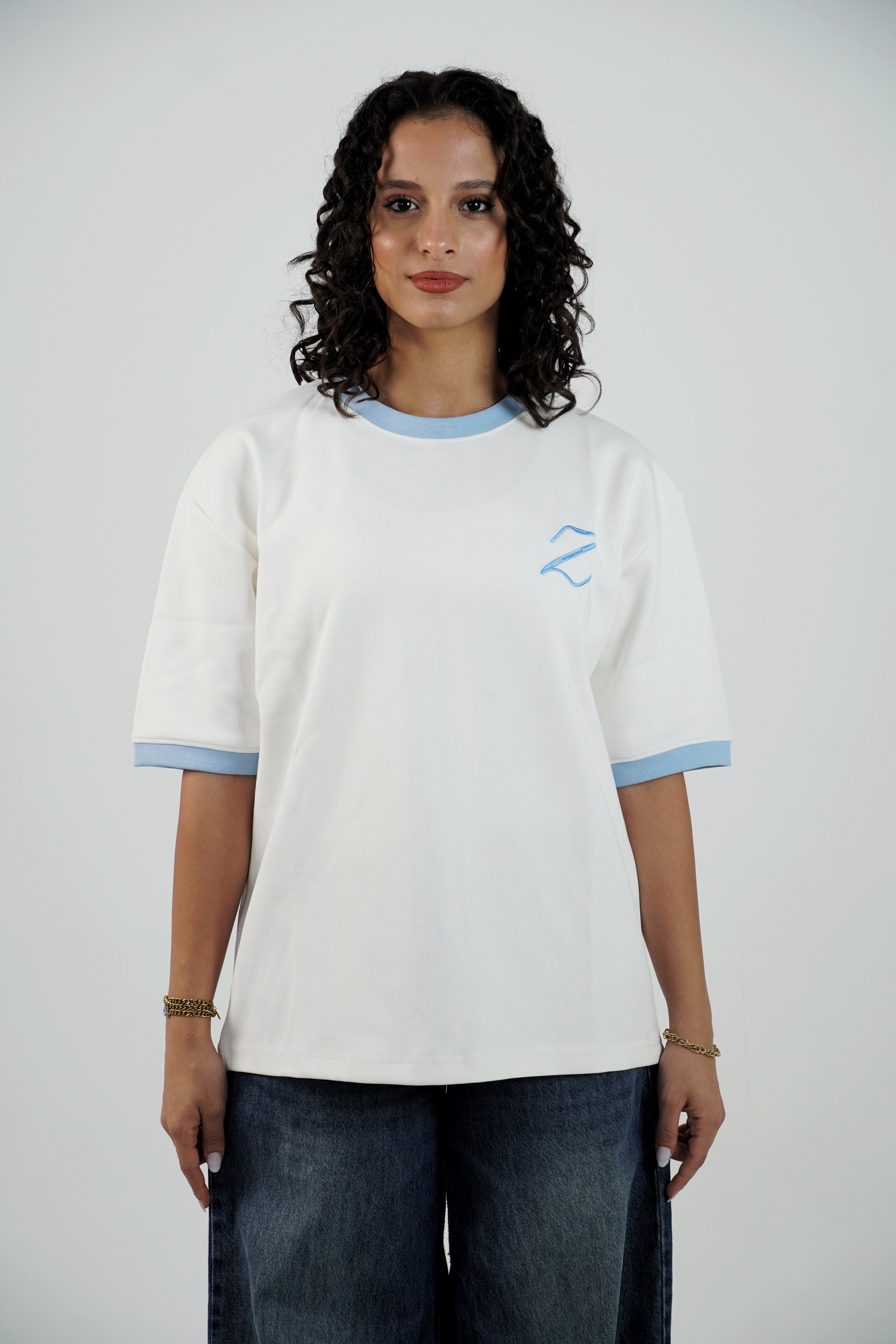 Zekra White Ringer T-shirt-Baby Blue Ringers