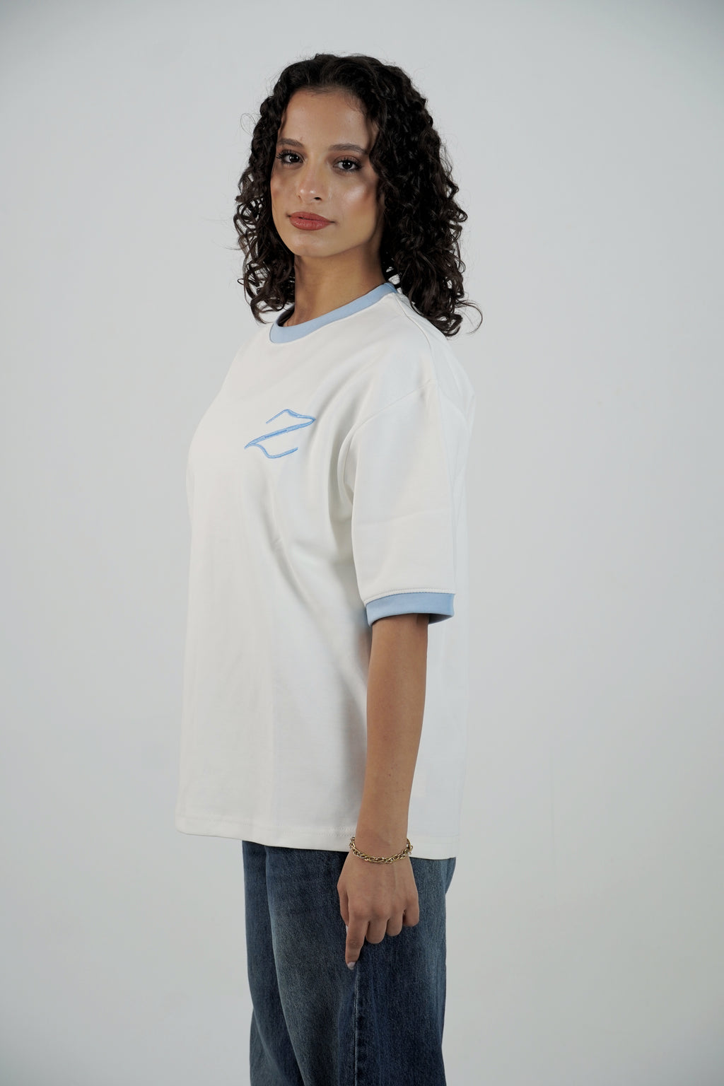 Zekra White Ringer T-shirt-Baby Blue Ringers