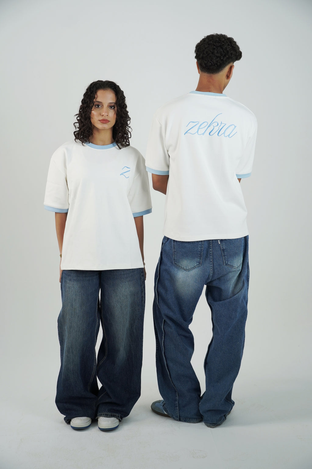 Zekra White Ringer T-shirt-Baby Blue Ringers