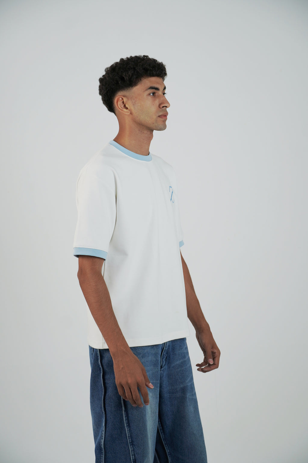 Zekra White Ringer T-shirt-Baby Blue Ringers