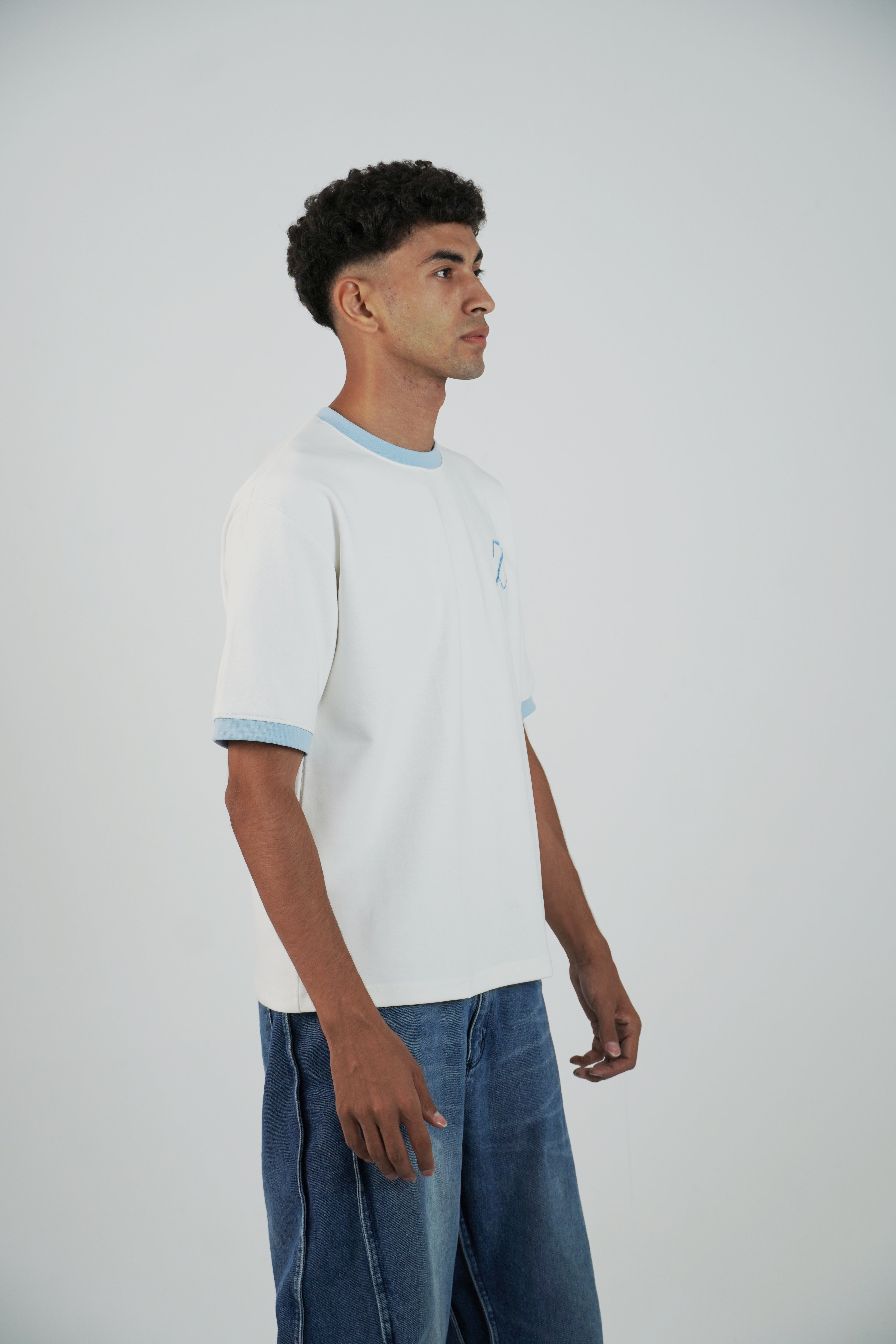 Zekra White Ringer T-shirt-Baby Blue Ringers