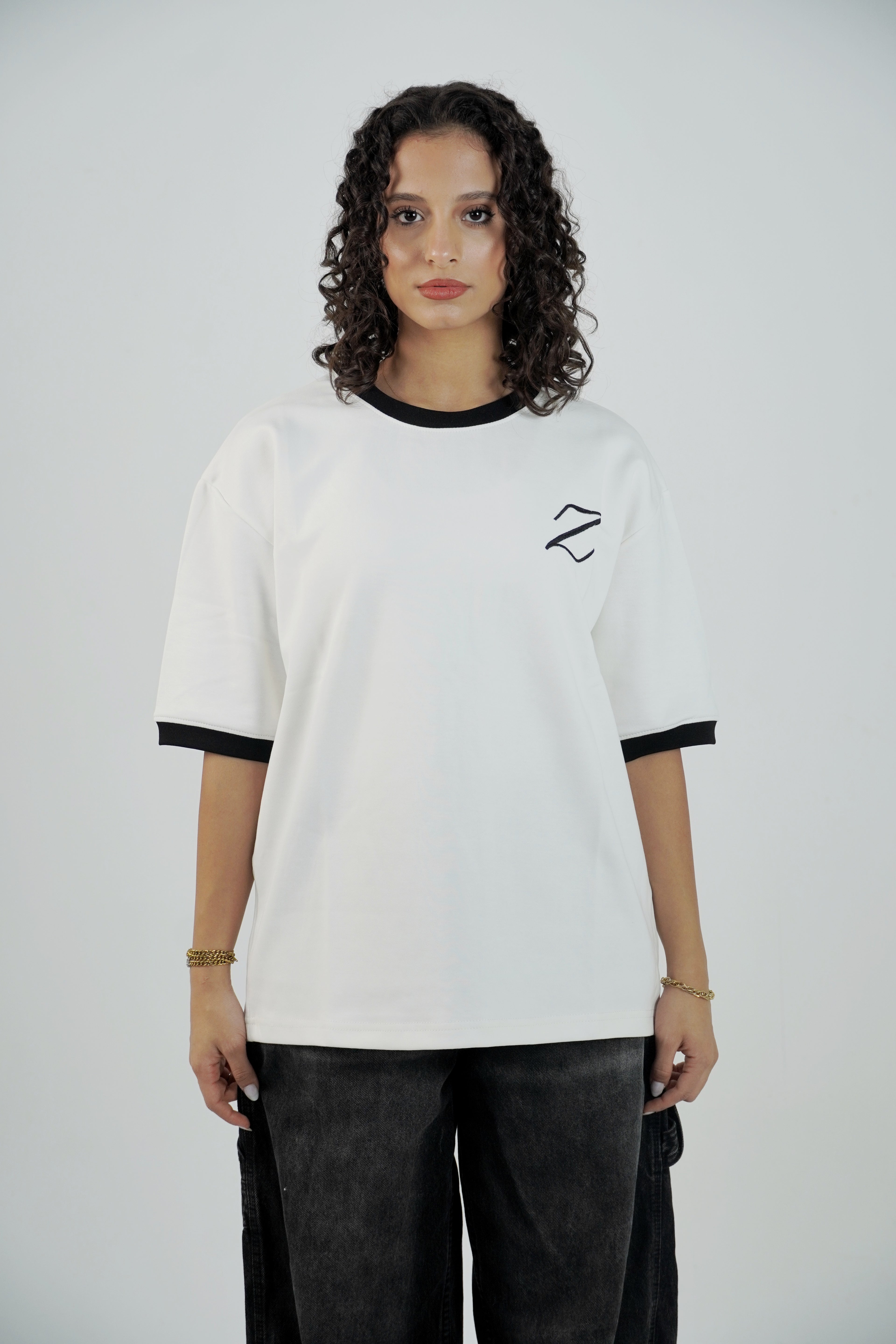 Zekra White Ringer T-shirt-Black Ringers