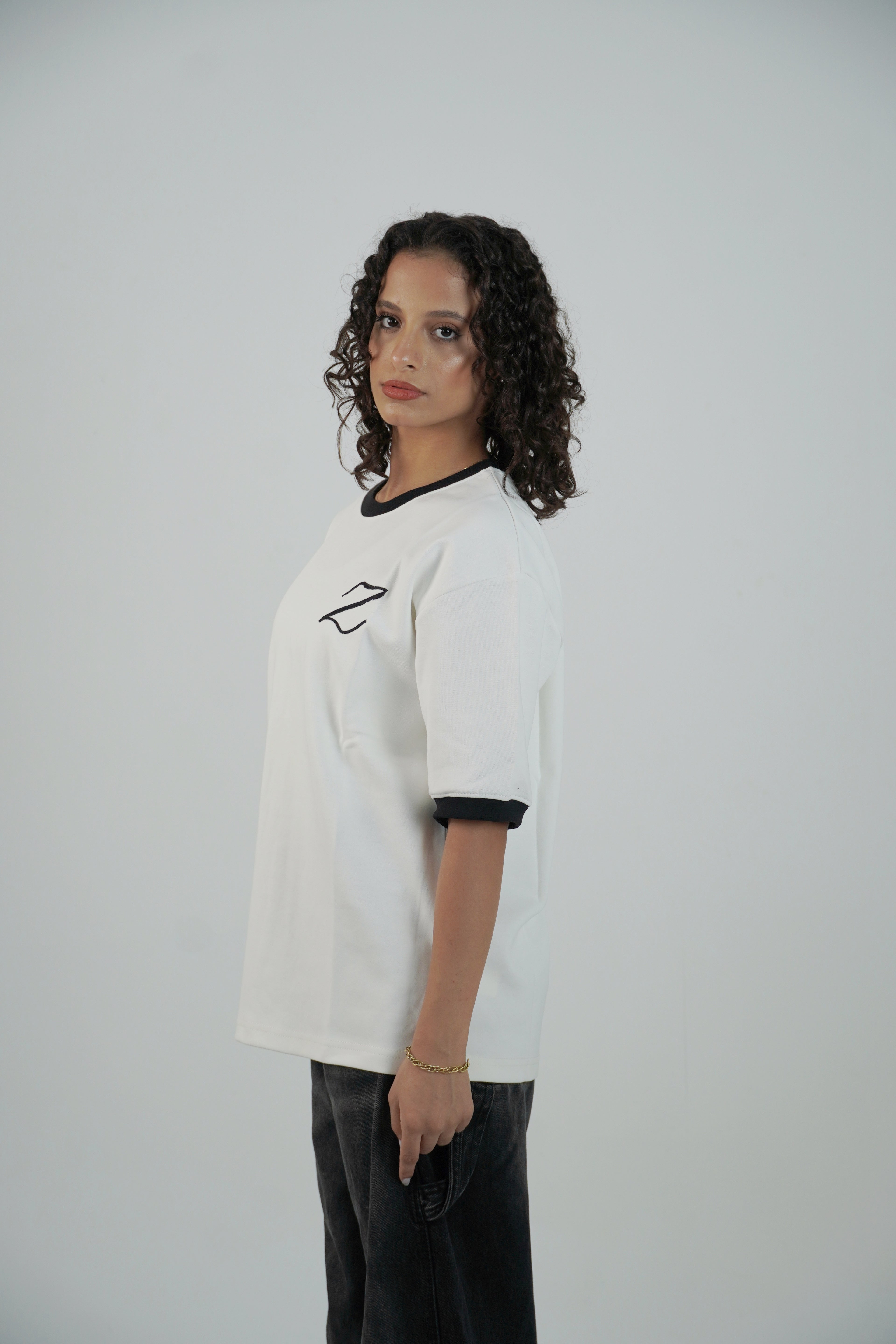 Zekra White Ringer T-shirt-Black Ringers