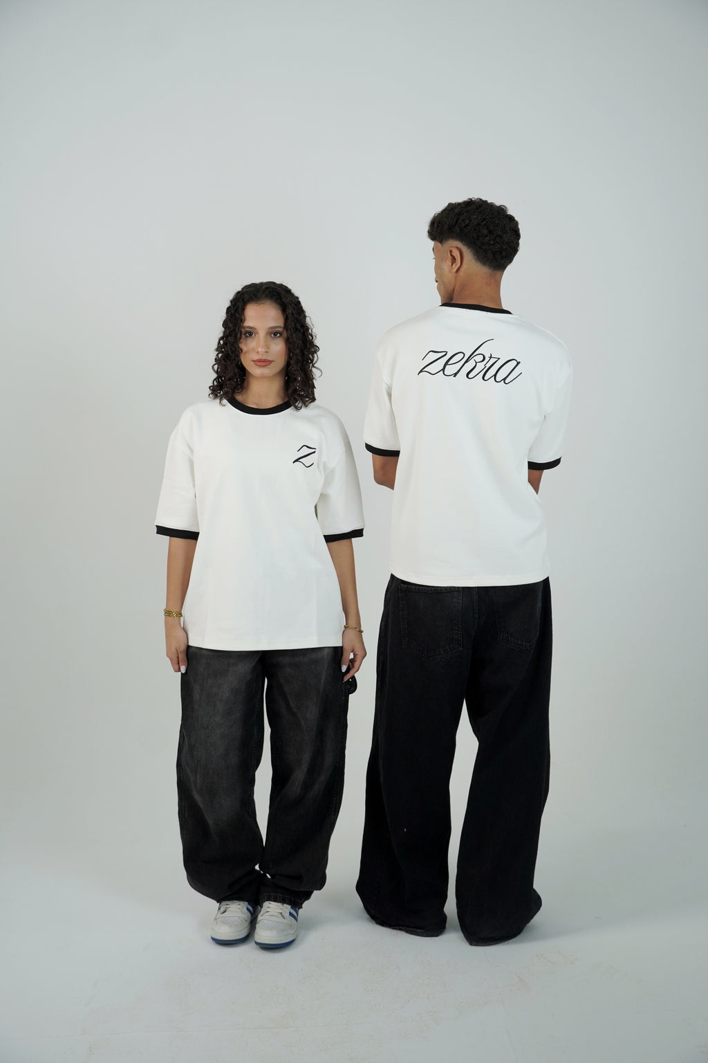 Zekra White Ringer T-shirt-Black Ringers