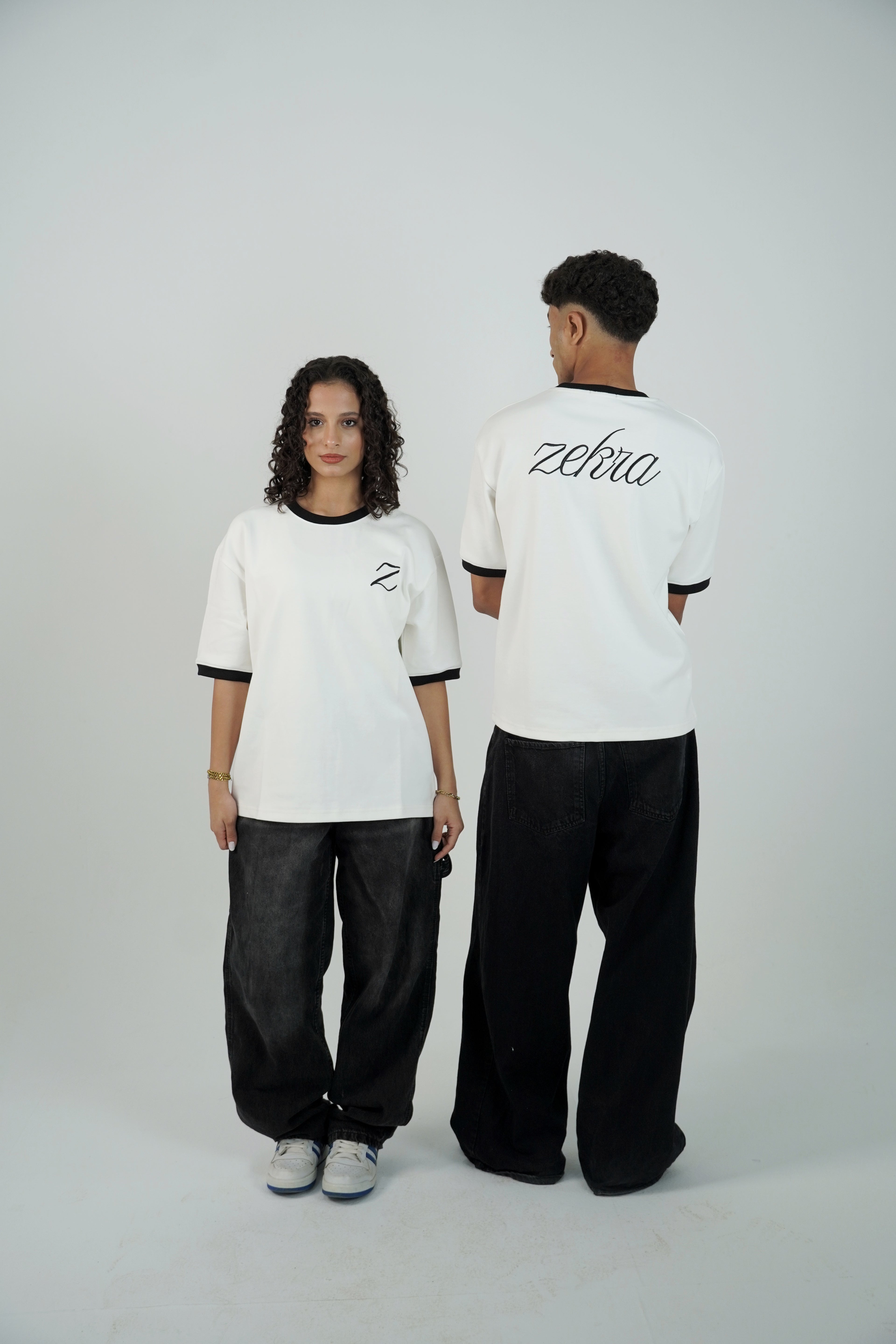 Zekra White Ringer T-shirt-Black Ringers