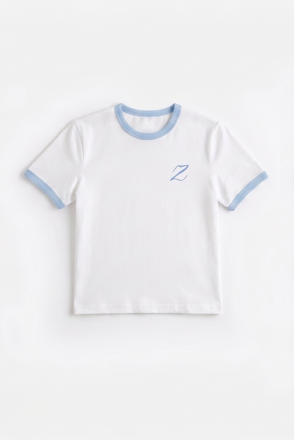 Zekra White Ringer T-shirt-Baby Blue Ringers