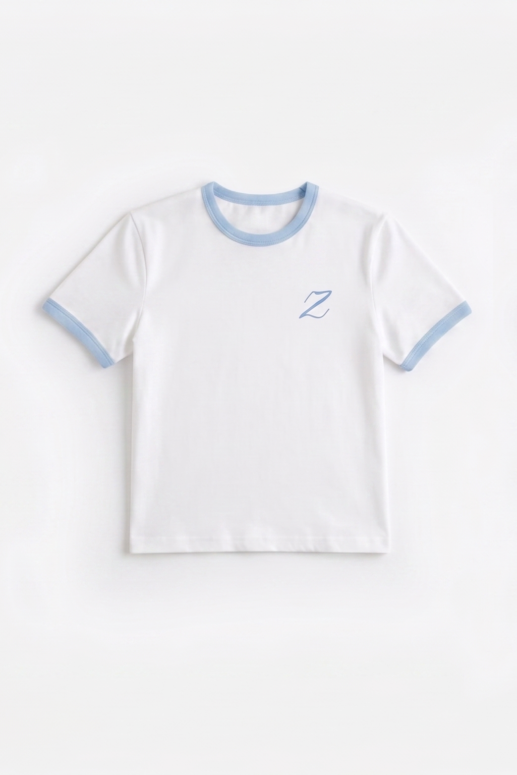 Zekra White Ringer T-shirt-Baby Blue Ringers